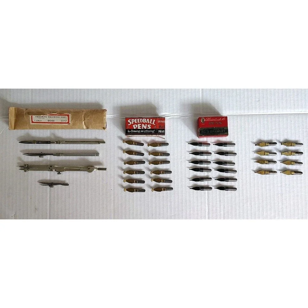 VTG Drafting Tool & Calligraphy Nib Lot Esterbrook Speedball Hunt 36 Pc